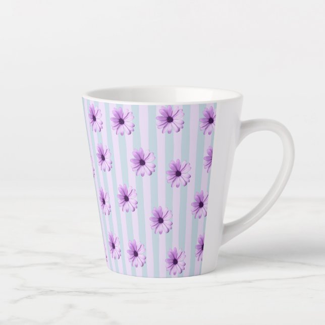 blue and purple striped daisy pattern latte mug (Right)