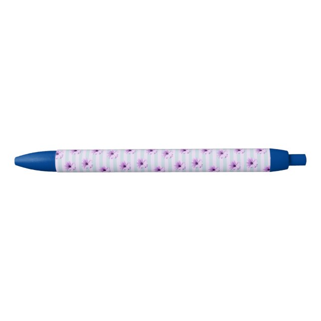 blue and purple striped daisy pattern pen (Front)
