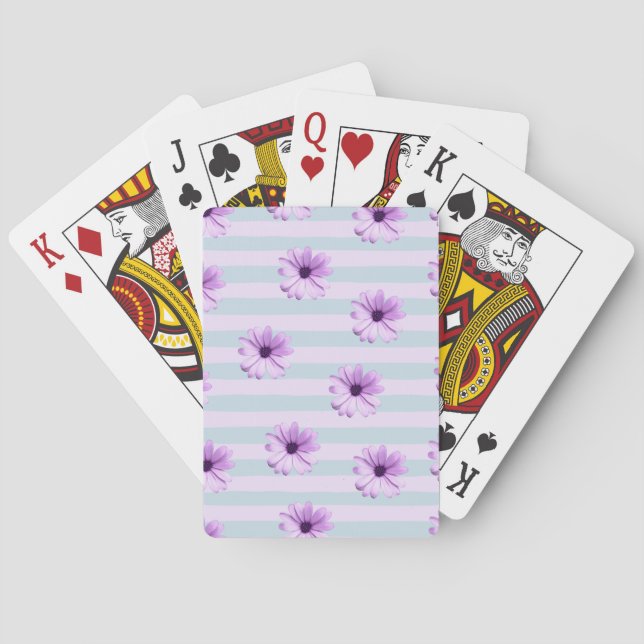 blue and purple striped daisy pattern poker cards (Back)