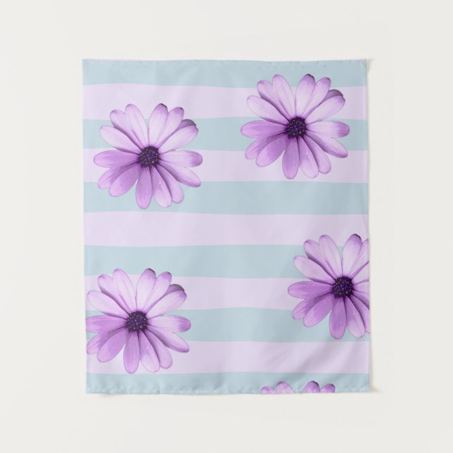 blue and purple striped daisy pattern tapestry (Front)