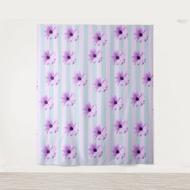 blue and purple striped daisy pattern tapestry (Front)
