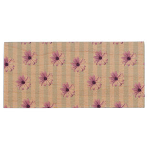 blue and purple striped daisy pattern wood flash drive