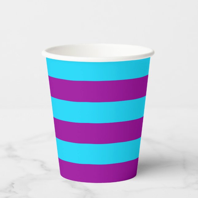 Blue and Purple Stripes Design Paper Cups (Front)