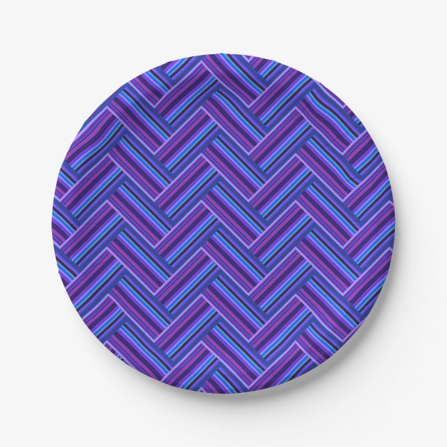 Blue and purple stripes double weave paper plates (Front)