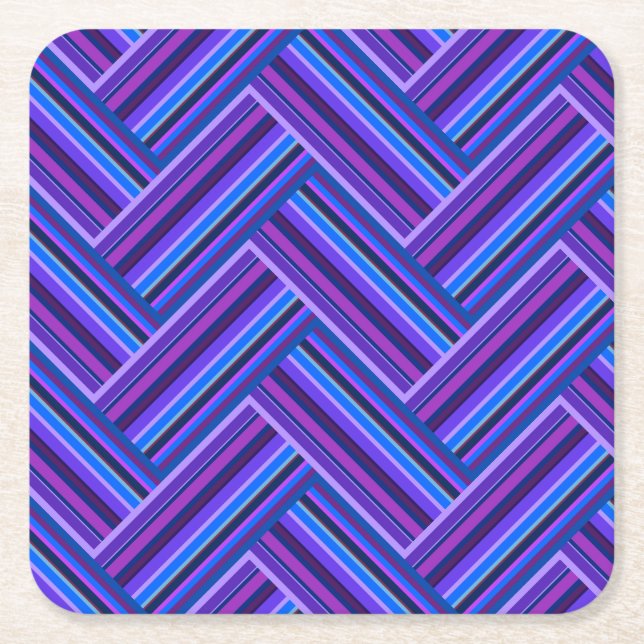Blue and purple stripes double weave square paper coaster (Front)