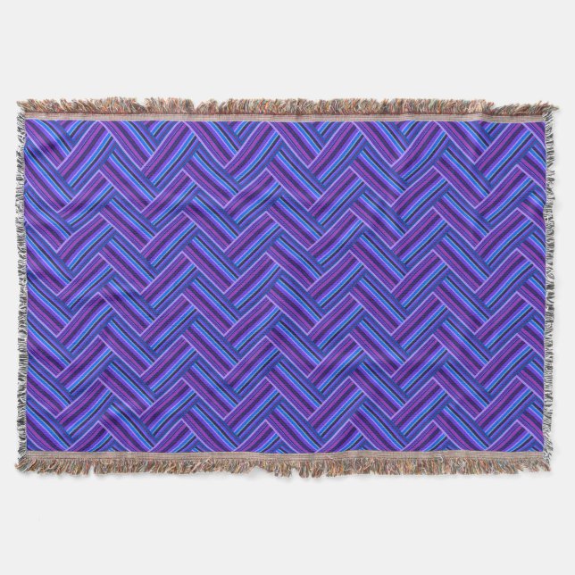 Blue and purple stripes double weave throw blanket (Front)