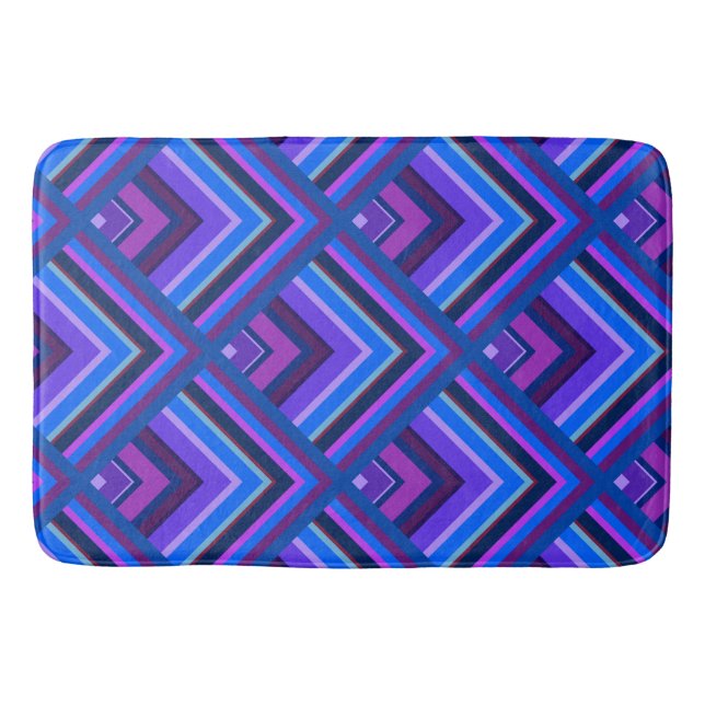 Blue and purple stripes scale pattern bathroom mat (Front)