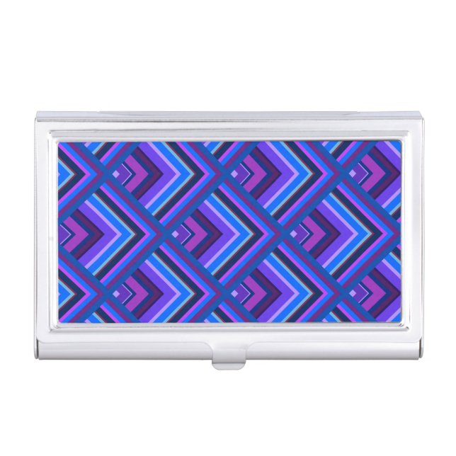 Blue and purple stripes scale pattern business card holder (Front)