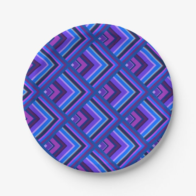 Blue and purple stripes scale pattern paper plates (Front)