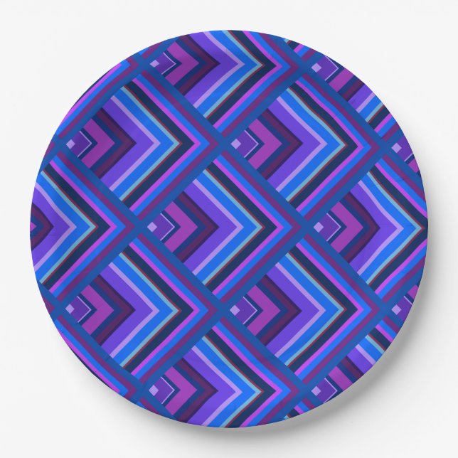 Blue and purple stripes scale pattern paper plates (Front)