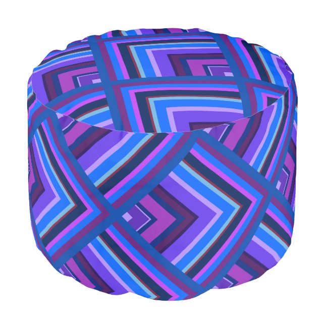 Blue and purple stripes scale pattern pouf (Angled Front)