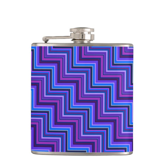 Blue and purple stripes stairs hip flask (Front)