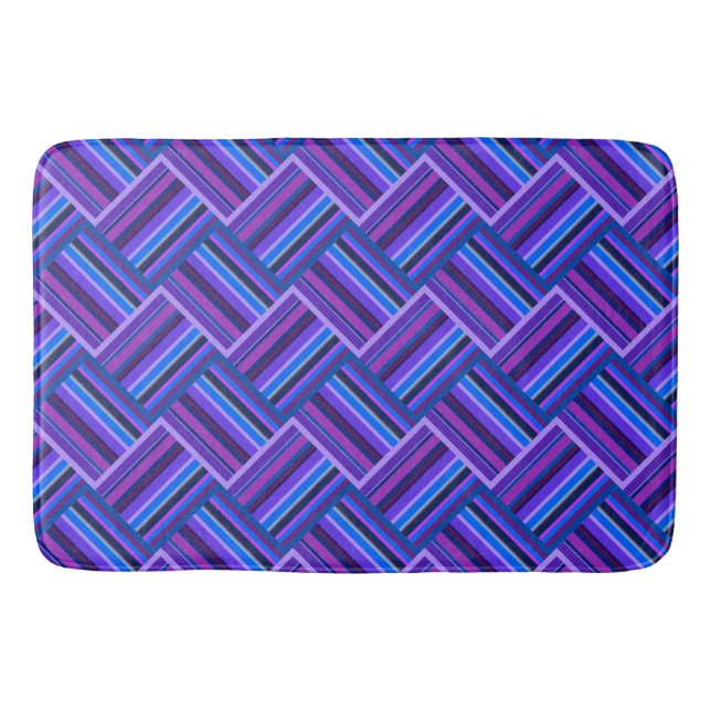 Blue and purple stripes weave bathroom mat (Front)