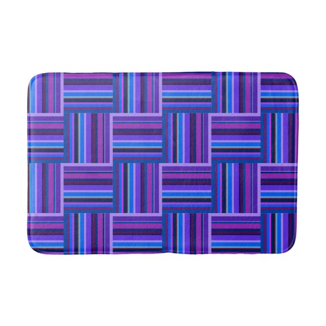 Blue and purple stripes weave pattern bath mat (Front)