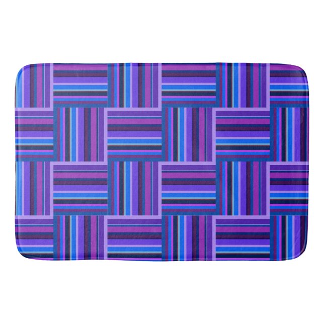 Blue and purple stripes weave pattern bathroom mat (Front)