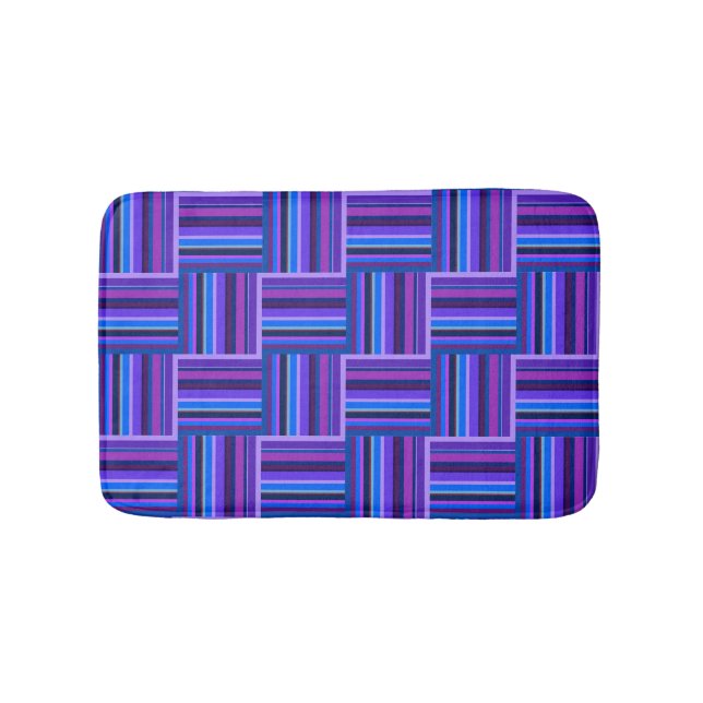 Blue and purple stripes weave pattern bathroom mat (Front)