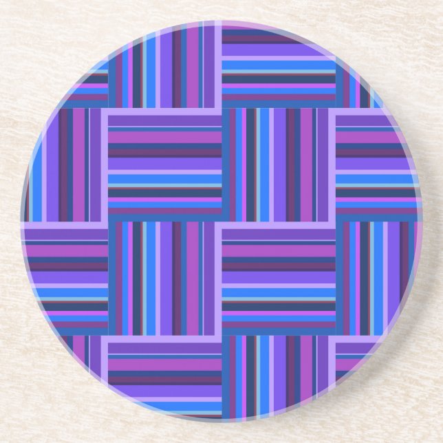 Blue and purple stripes weave pattern drink coaster (Front)