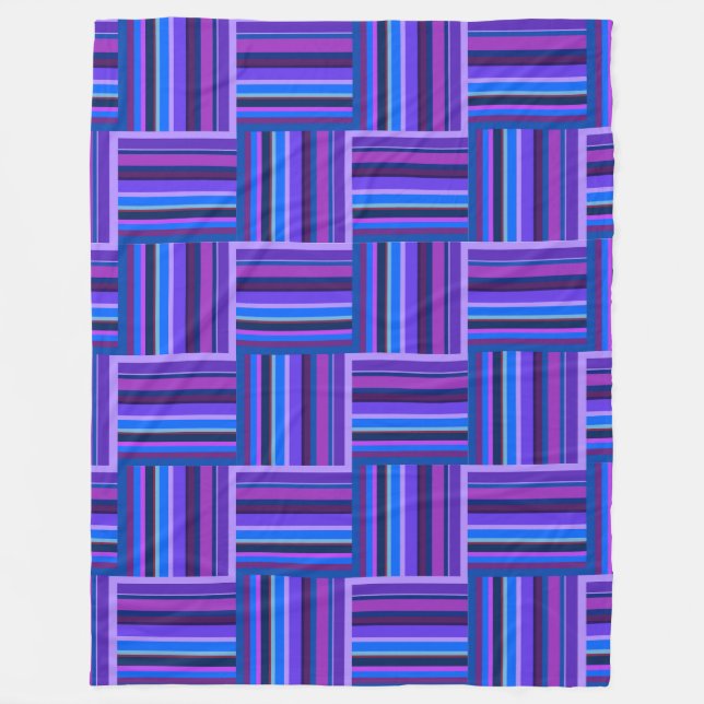 Blue and purple stripes weave pattern fleece blanket (Front)