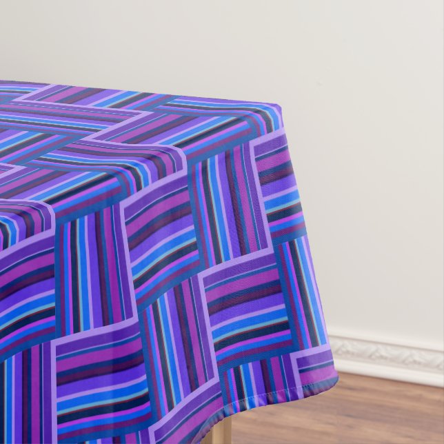 Blue and purple stripes weave pattern tablecloth (In Situ)