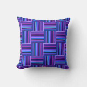 Blue and purple stripes weave pattern throw pillow