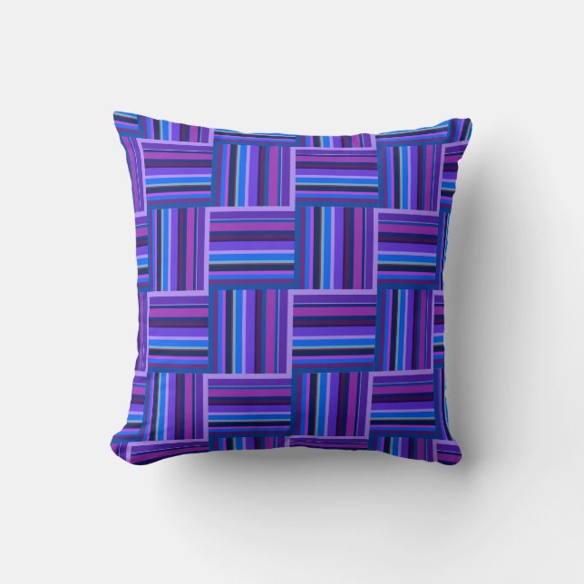 Blue and purple stripes weave pattern throw pillow (Front)