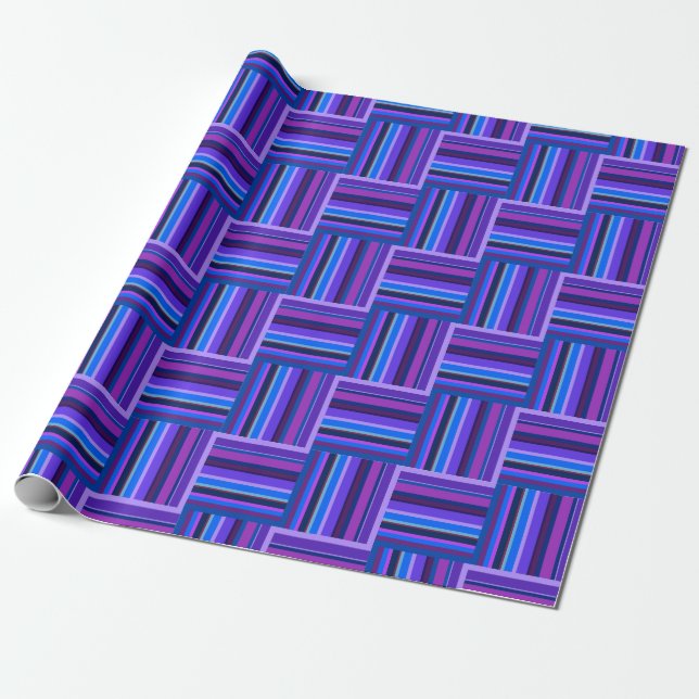 Blue and purple stripes weave pattern wrapping paper (Unrolled)