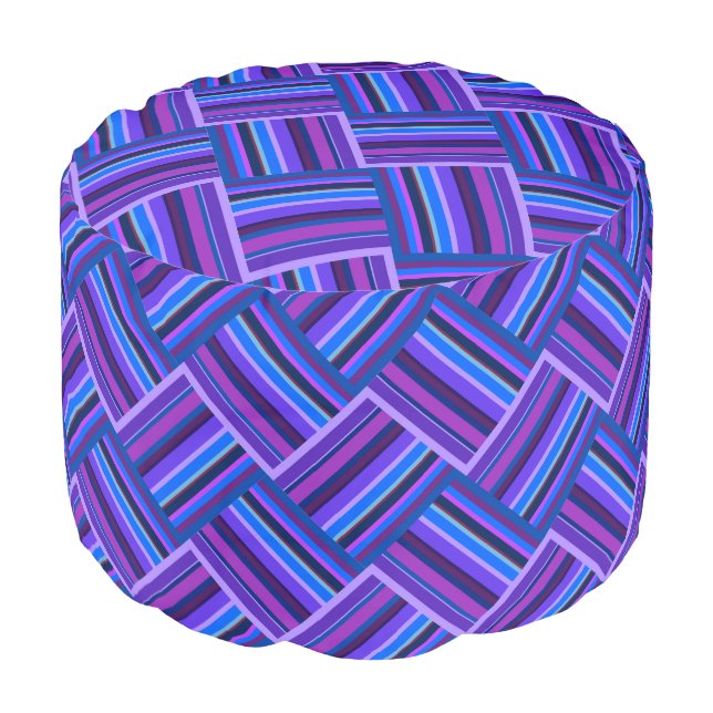 Blue and purple stripes weave pouf (Angled Front)