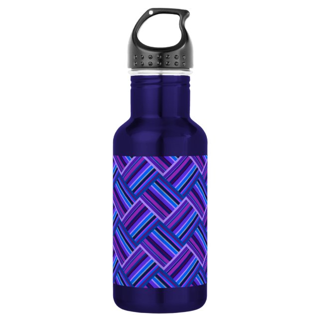 Blue and purple stripes weave stainless steel water bottle (Front)