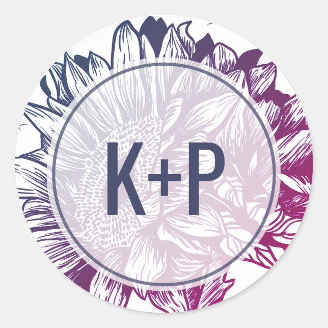 Blue and Purple Sunflowers Wedding Envelope Seals (Front)