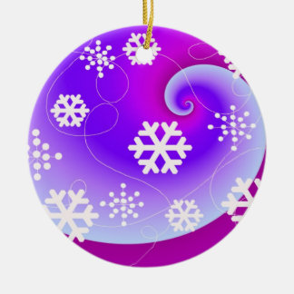 Blue and Purple Swirls and Snowflakes Ceramic Ornament