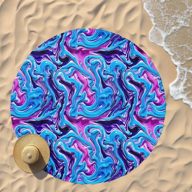 Blue and Purple Swirls Fluid Art Beach Towel (Beach)