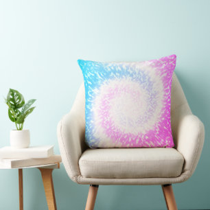 Blue and Purple Tie Dye Hippy Swirl Throw Pillow