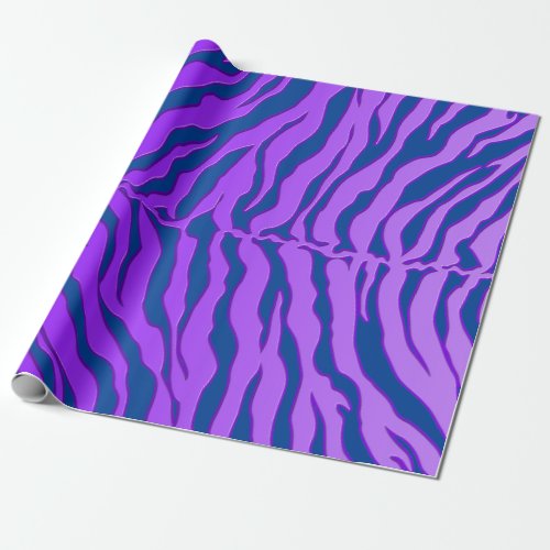 Blue And Purple Tiger Stripes Animal Print Wrapping Paper