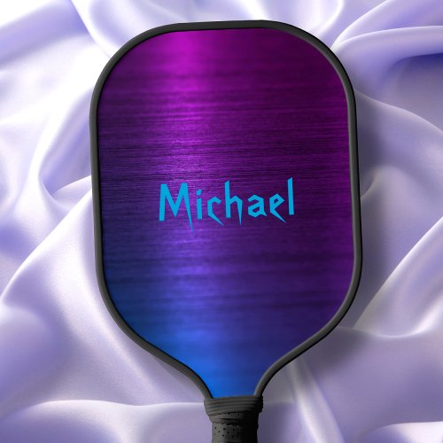 Blue and Purple Trendy Metallic Print Custom Name Pickleball Paddle