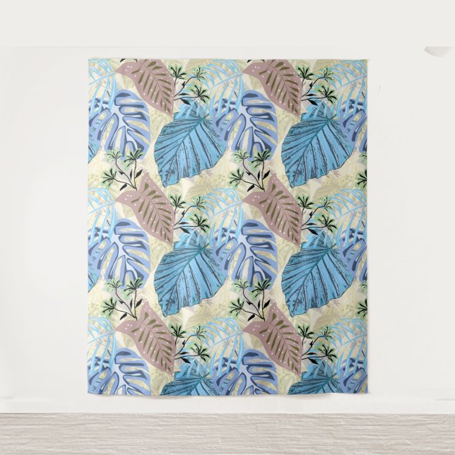 Blue and purple tropical leaves. tapestry (Front)