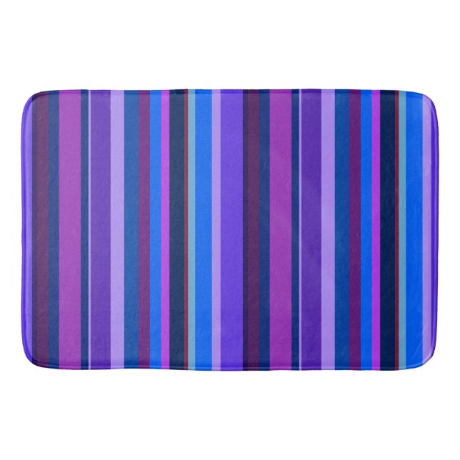 Blue and purple vertical stripes bath mat (Front)