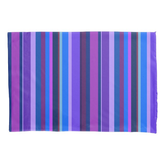 Blue and purple vertical stripes pillow case (Front)