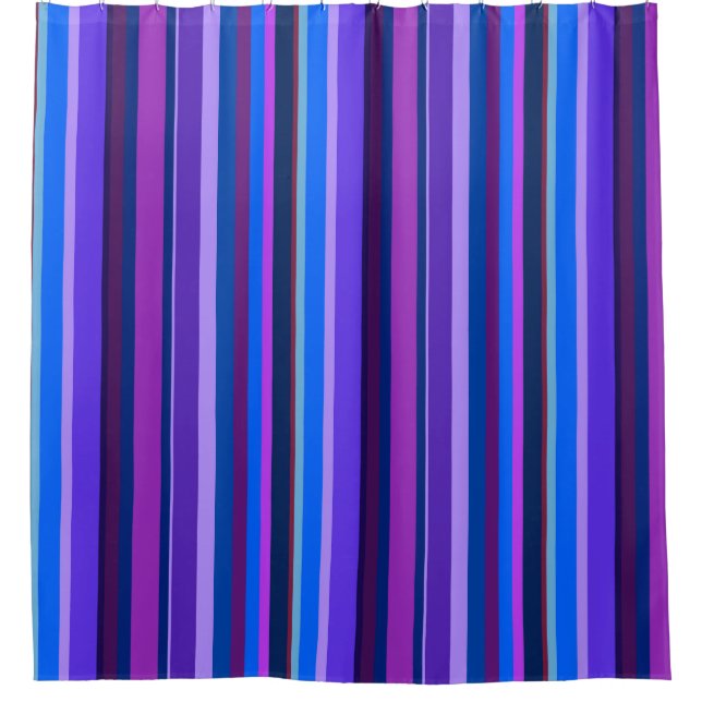 Blue and purple vertical stripes shower curtain (Front)