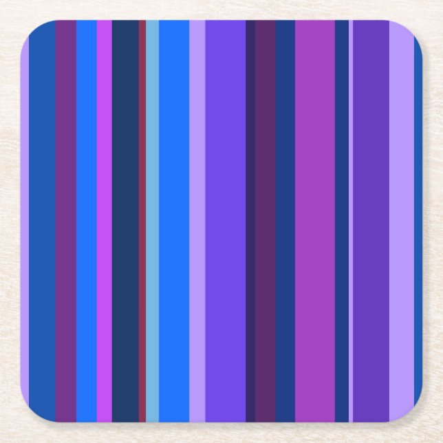 Blue and purple vertical stripes square paper coaster (Front)