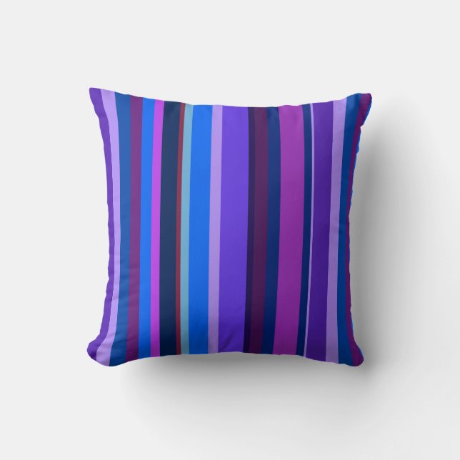 Blue and purple vertical stripes throw pillow (Front)
