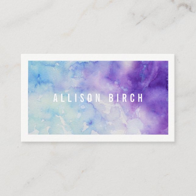 Blue and Purple Watercolor Business Card (Front)