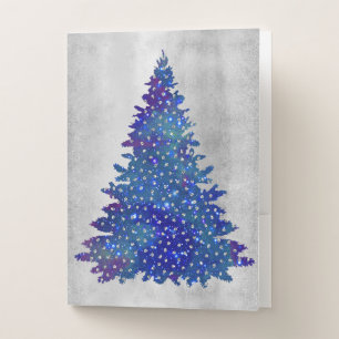 Blue and Purple Watercolor Christmas Tree Pocket Folder