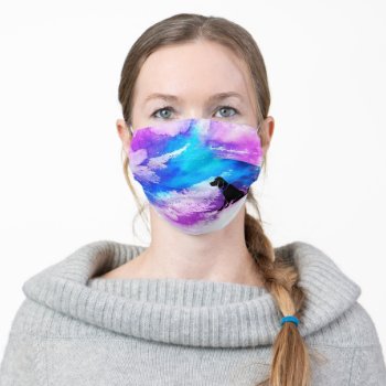 Blue And Purple Watercolor Dog Adult Cloth Face Mask by NoteableExpressions at Zazzle