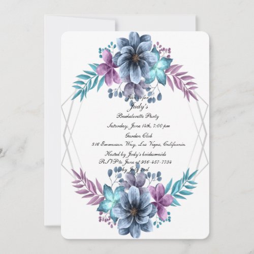 Blue And Purple Watercolor Floral Bachelorette Invitation