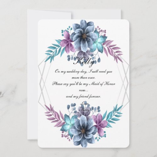 Blue And Purple Watercolor Floral Maid Of Honor Invitation