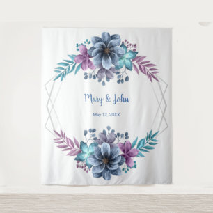 Blue And Purple Watercolor Floral Photo Backdrop