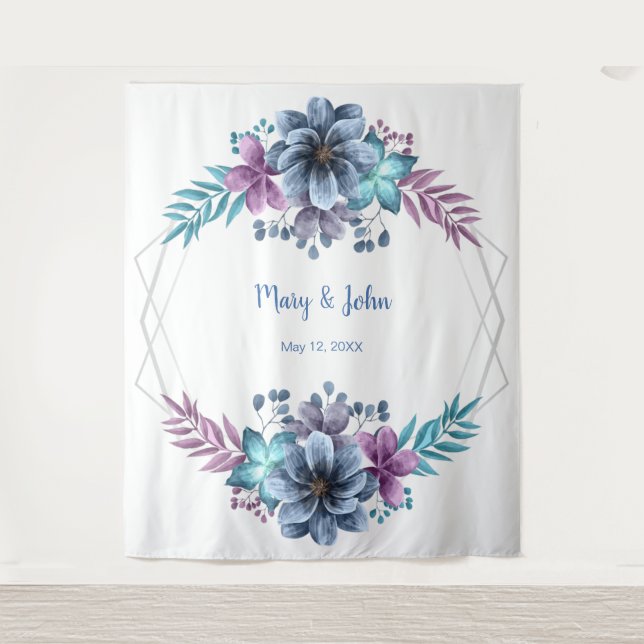 Blue And Purple Watercolor Floral Photo Backdrop (Front)