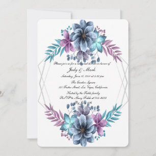 Blue And Purple Watercolor Floral Rehearsal Dinner Invitation