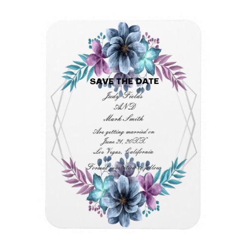  Blue And Purple Watercolor Floral Save The Date Magnet
