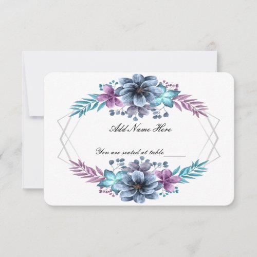 Blue And Purple Watercolor Floral Table Place Card